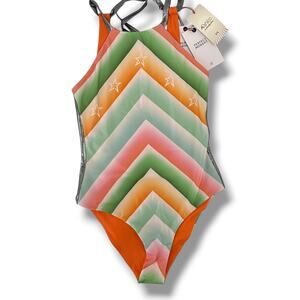 Perfect Moment Serpentine Reversible One-piece Swimsuit Sz M Rainbow Orange